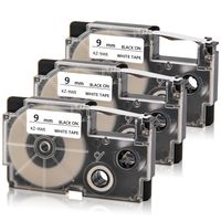 Compatible XR-9WE XR-9WE2S EZ Labeling Tape Cartridge 9mm for Use with KL-100 KL-120 KL-60 KL-750 KL-750B KL-780 KL-820 KL-7000 KL-7200 KL-8100 EZ-Label Maker, 3/8" x 26', Black on White, 3-Pack