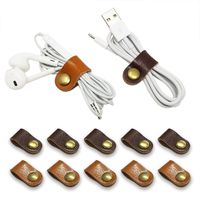 FIBOUND 10pcs Earphone Winder Leather Cable Straps,Cable Ties Leather Cord Organizer,USB Cable Clips,Earphone Winder with Leather Handmade