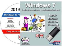 9th & Vine USB Compatible With Windows 7 32-64 bit All Versions Professional, Home Premium, Ultimate, Basic & 2019 Drivers. Install To Factory Fresh, Recover, Repair and Restore Boot Disc. Fix PC