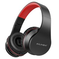 AILIHEN A80 Bluetooth Wireless Headphones Over Ear with Mic Hi-Fi Stereo Wired Foldable V5.0 Headsets, Soft Earpads, Support with TF Card/MP3 Mode, 25H Playtime for Travel TV PC Cellphone (Grey Red)