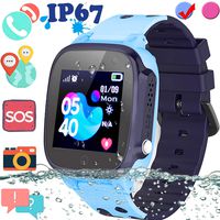 Upgrade Waterproof Kid Smart Watches GPS Tracker Phone, Touch Screen Phone Smartwatch with SIM Slot GPS Anti-Lost SOS Camera Voice Chat Alarm Clock IP68 Smart Wrist Watch Kid Christmas Birthday Gift