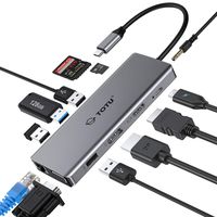 USB C Hub, TOTU Upgraded 12 in 1 Type C Hub to 4K HDMI & DP, VGA,2 USB3.0/2 USB2.0/75W PD,Triple Display Docking Station for Windows USB C and Thunderbolt3 Systems,macOS only Support Dual Display