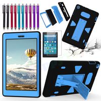 Amazon Fire HD 8 Case - Premium Hybrid [Heavy Duty Series] Shock Proof Case for 7th Generation 2017 Fire HD 8 Full Body Protective Cover Kickstand + Screen Protector (Fire HD 8 2017, Black / Blue)
