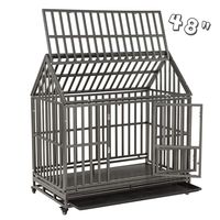 SMONTER 48" Heavy Duty Strong Metal Dog Cage House Shape Pet Kennel Crate Playpen with Wheels,I Shape ...