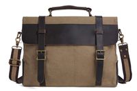 ROCKCOW Canvas Leather Travel Bag Briefcase Messenger Shoulder Bag Dufulle Bag (02# khaki)