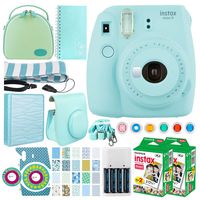 Fujifilm instax mini 9 Instant Film Camera (Ice Blue) + Fujifilm Instax Mini Twin Pack Instant (40 Shots) + Case + Scrapbook Album + Colored Filters + Camera Sticker + Neck Strap - Full Accessory Kit