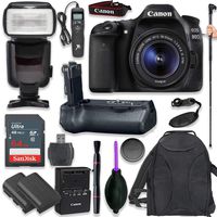 Canon EOS 80D Digital SLR Kit with EF-S 18-55mm f/3.5-5.6 Image Stabilization STM Lens (Black) with Pro Battery Grip, Professional TTL Flash, Deluxe Backpack, Spare LP-E6 Battery (17 Items)