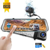 Mirror Dash Cam, Monja 1080P Backup Camera，9.88'' Touch Screen, Dual Lens with Wide Angle 170° Front and 150° Waterproof Rearview Cameras for Cars with Night Vision, Loop Record, Parking Monitor