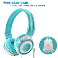SIMOLIO Kids Headphones with 94dB,85dB,75dB Volume Limited & Share Port, Headphones for Boys, Durable Children Headphones with Safe Volume, On-Ear Kids Headsets for Gift/School/Plane (Mint & White)