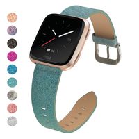 MEFEO Bling Bands Compatible for Fitbit Versa/Versa 2/Fitbit Versa Lite/Versa SE, Sparkly Leather Band Glitter Strap Wristband Replacment for Fitbit Versa Band Women (Green)
