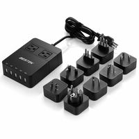 BESTEK USB Travel Power Strip with 8 International Adapters,5-Port 40W USB Charging Station with 2-Outlet Surge Protector