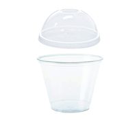 50 count Clear PET Plastic 9 oz Squat Cup and No-Hole Dome Lid, Parfait Cup w/Signature Party Picks