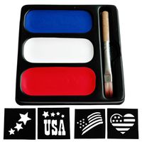 USA Colors Face Paint Palette - Blue Red & White Makeup (3 Paints, Brush & Stencils) Painting Kit For America's Patriotic Events 4th of July, Independence Day, Veterans Day, Presidents Day - Non-Toxic