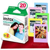 Fujifilm instax Square Instant Film (20 Exposures) Compatible with FujiFilm Instax Square SQ6, SQ10 and SQ20 Instant Cameras + 5 Color Picture Frames + FiberTique Cleaning Cloth