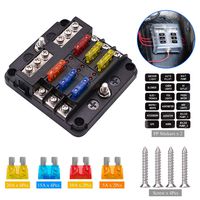 Extractme 12V 6-Way Blade Fuse Box Holder with 10Pcs Fuse, Fuse Box Block with LED Indicator Durable Protection Cover and Sticker Label for Automotive Car Boat SUV BUS Subway and Yacht