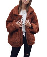 PRETTYGARDEN Women's Fashion Long Sleeve Lapel Zip Up Faux Shearling Shaggy Oversized Coat Jacket with Pockets Warm Winter (Dark Brown, Large)