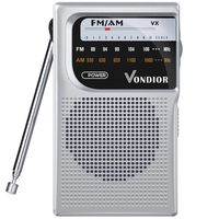 AM FM Battery Operated Portable Pocket Radio - Best Reception and Longest Lasting. AM FM Compact Transistor Radios Player Operated by 2 AA Battery, Mono Headphone Socket, by Vondior (Silver)
