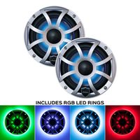 wet sounds REVO 6-XSS Silver Open XS Grille 6.5 Inch Marine LED Coaxial Speakers (Pair) with RGB LED Speaker Rings