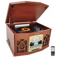 Pyle Vintage Turntable - Retro Vinyl Stereo System With Bluetooth, Cassette and CD Player, USB Reader, SD Card and Speakers - Audio Files to MP3 with Remote and LCD (PTCDS7UIW)