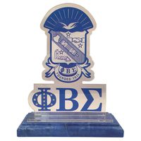 Phi Beta Sigma Decorative Acrylic Crest with Wood Wooden Base for Desktop
