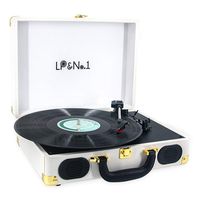 LP&No.1 Suitcase Bluetooth Turntable with Stereo Speaker,3 Speeds Vinyl Record Player White