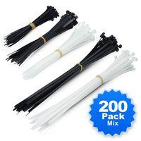 Simple Deluxe 200-PCS 6+8+12 Inch Self-Locking Versatile Nylon Cable Wire Zip Ties in Black & White