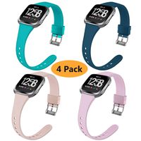 Coperr 4 Packs Bands Compatible with Fitbit Versa/Fitbit Versa 2/Fitbit Versa Lite for Women Men, Narrow Slim Soft Silicone Replacement Wristband for Fitbit Versa Smart Watch with Buckle Design