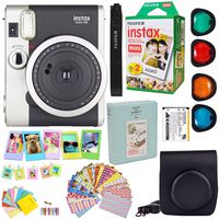 Fujifilm Instax Mini 90 Neo Classic Instant Film Camera (Black) + Fuji Instax Film Twin Pack (20PK) + Accessories Kit/Bundle + Fitted Case + 4 Filter Lens + Frames + Photo Album + More