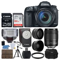 Canon EOS 7D Mark II DSLR Camera with 18-135mm f/3.5-5.6 is USM Lens & W-E1 Wi-Fi Adapter + RC-6 Wireless Remote + Wide Angle & Telephoto Lens + 64GB Card + TTL Flash + Quality Tripod + Accessories
