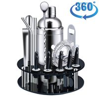 X-cosrack Bar Set,18-Piece Stainless Steel Cocktail Shaker Bar Tools,with Rotating Display Stand and Recipes Booklet,Premium Bartending Kit for Home,Bars,Traveling and Outdoor Parties
