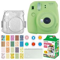 Fujifilm Instax Mini 9 Instant Camera (Lime Green) + Fujifilm Instax Mini Twin Pack Instant Film (20 Exposures) + Glitter Hard Case + Colored Filters + Album + Sticker Frames Nature Package