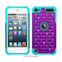 Touch 5 / Touch 6 Case, Berry Accessory(TM) Studded Rhinestone Crystal Bling Hybrid Armor Case Cover for Apple iPod Touch 5 / iPod Touch 6 With Free Berry logo stand holder (Purple / Mint Green)