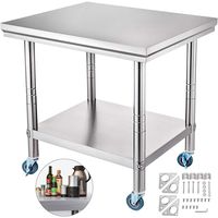 Mophorn Stainless Steel Work Table 36x24 Inch with 4 Wheels Commercial Food Prep Worktable with Casters