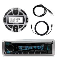 Kenwood Marine Boat Yacht Digital Media USB AUX Bluetooth Stereo Receiver (No CD), Kenwood Digital LCD Display Wired Remote, 40" Enrock AM/FM Antenna, 7 Meter - 22 Ft Extension Cable