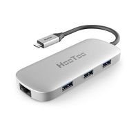 HooToo USB C Hub, USB C Adapter with Ethernet Port, 4K HDMI, 100W Power Delivery, 3 USB 3.0 Ports for MacBook Pro & Google Chromebook & and More Type C Laptops - Silver
