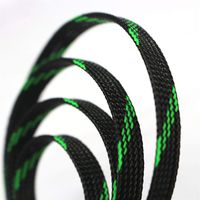 30ft PET Expandable Sleeving Flexo Wire Cable Sleeve (1/2", Green&Black)
