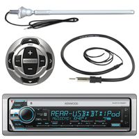 Kenwood MP3/USB/AUX Marine Boat Yacht Stereo Bluetooth Receiver CD Player Bundle Combo w/ RC35MR Wired Remote Control, Enrock Water Resistant 22" Radio Antenna, Outdoor Rubber Mast AM/FM 45" Antenna