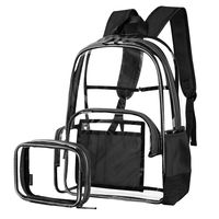 QBCase Clear Backpack for Women and Men Fit 15.6 inch Laptop Bookbag Transparent Daypack with Accessory Bag for Travel Work Outdoor Activities,Black