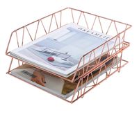 PAG Set of 2 Office Supplies Metal Stackable File Document Letter Tray Organizer for Desk, Rose Gold