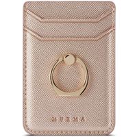 TOPWOOZU Phone Card Holder with Ring Grip for Back of Phone,Adhesive Stick-on Credit Card Wallet Pocket for iPhone,Android and Smartphones (Rosegold)