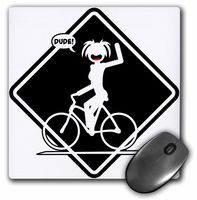 3Drose LLC 8 X 8 X 0.25 Inches Mouse Pad, a Stickgirl Riding a Bicycle and Shouting Dude, Placed on a Placard Sign, Black (Mp_124064_1)