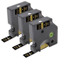 Unismar Compatible with DYMO D1 Label Tape 45024 Labels Tapes for DYMO LabelManager 120P 210D 260P 360D 420P Series Label Maker, Gold on Black, 1/2"(12mm) x 23'(7m), 3-Pack