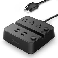 iClever USB Charger/Power Strip/Desktop Charging Station with 3 Outlet 4 USB Ports, 10A 5ft Extension Cord, Dual Switch Control,Multitude Outlets Phone/Tablet Stand for Home, Office & Hotel- Black