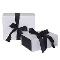 Jillson Roberts 2-Count Medium Ribbon-Tie Gift Boxes Available in 4 Colors, White Matte with Black Ribbon