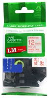 LM Tapes - Brother PT-1890 1/2" (12mm 0.47 Laminated) Red on White Compatible TZe P-touch Tape for Brother Model PT1890 Label Maker with FREE Tape Guide Included