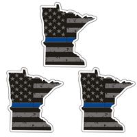 Distressed USA Flag Minnesota Thin Blue Line State Vinyl Laptop Phone Sticker - 3 Pack