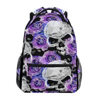 Purple Flowers And Skulls Travel Laptop Backpack Daypacks, Water Resistant College School Computer Bag Bookbag for Women & Men Outdoor Camping&Fits Up to 14-inch Notebook