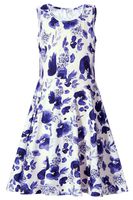 BFUSTYLE Best Dresses for School, Active Primary School Girls Swing Sleeveless Fatty Summer Dress for Vacation Holiday Trip (XL,Blue White Flower)