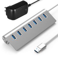 Rybozen 7-Port USB 3.0 Hub, Aluminum Data Hub with 5V/4A 20W Power Adapter and 4.9Ft USB Cable for Desktop PC/Laptop