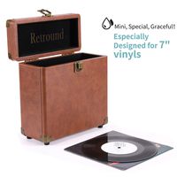 Retround Vintage Vinyl Record Storage, Retro Leather Carrying Case Only for 25+, 45rpm Records Albums (Dust/Scratch Free)-7Inch (Brown)